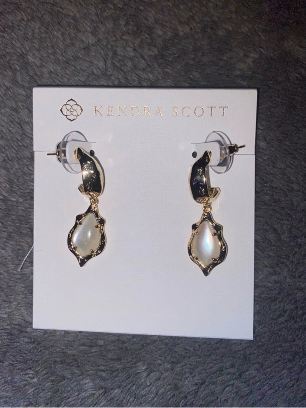 Kendra Scott Adriana Scallop Frame Gold & Mother of Pearl Huggie Earrings $80